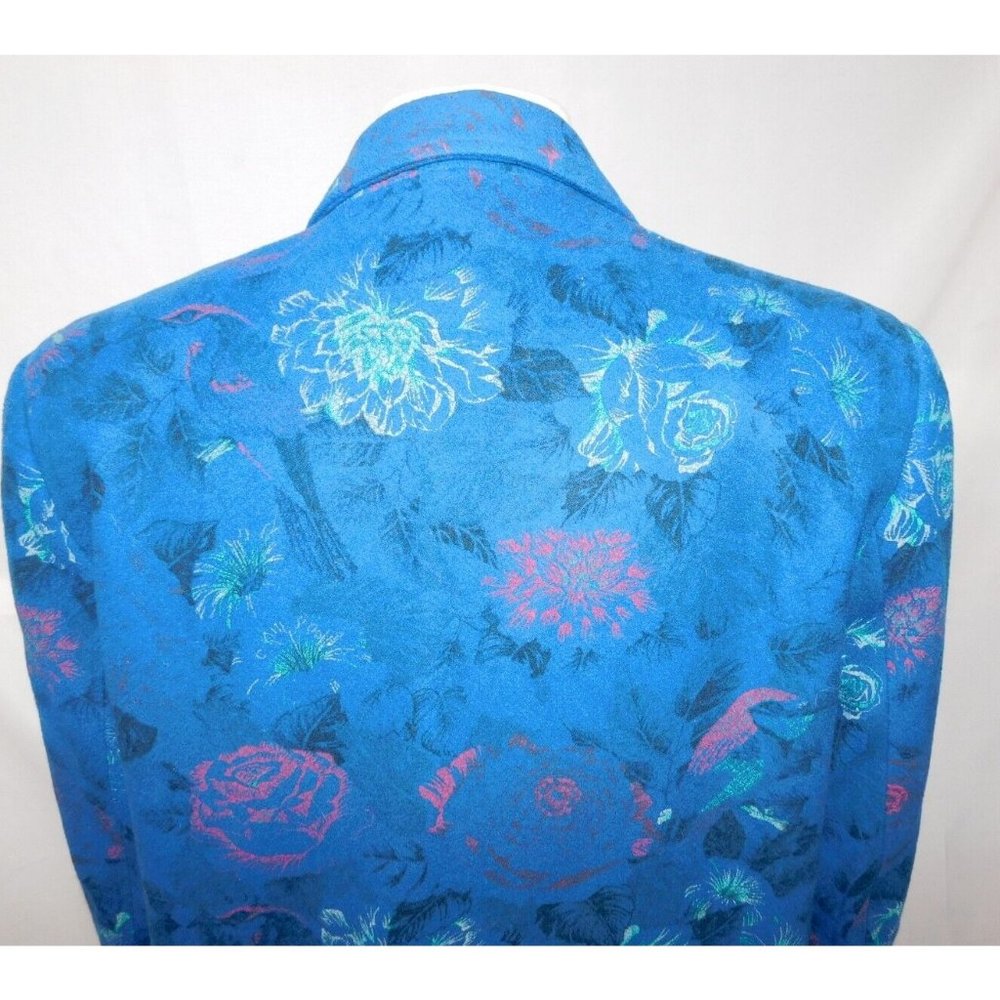 VTG LOUBEN Women 8 Blue Floral Wool Blend Oversized Blazer Jacket Shoulder Pads - Picture 11 of 12